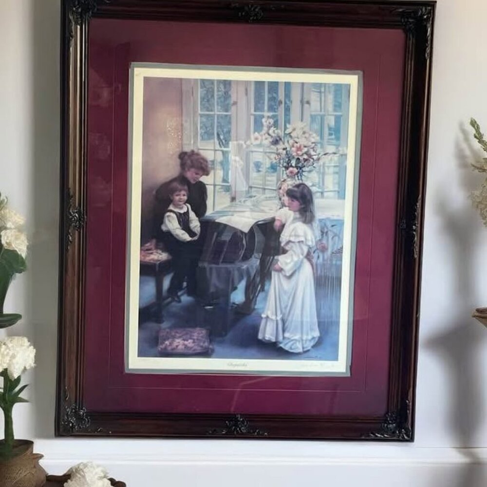 Victorian Framed Print – Serenade (Mother & Children at Piano)  28.5 H x 23.5